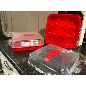 2 Surefresh red reusable 9 cupcake container & Lid locking lids NEW